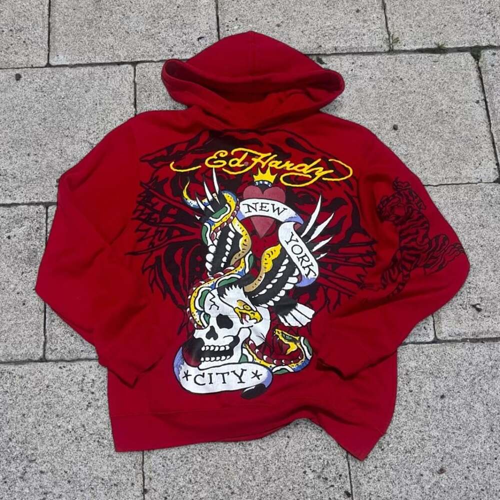 Y2K TEd Hardy Hoodie Men's Red NYC Skull Streetwear 00’s Style Graphic SkullEagl